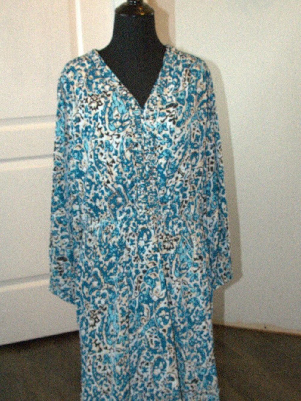 Chico's Blue and White Bohemiam Style V-neck Kaftan Dress US 14 (2.5)